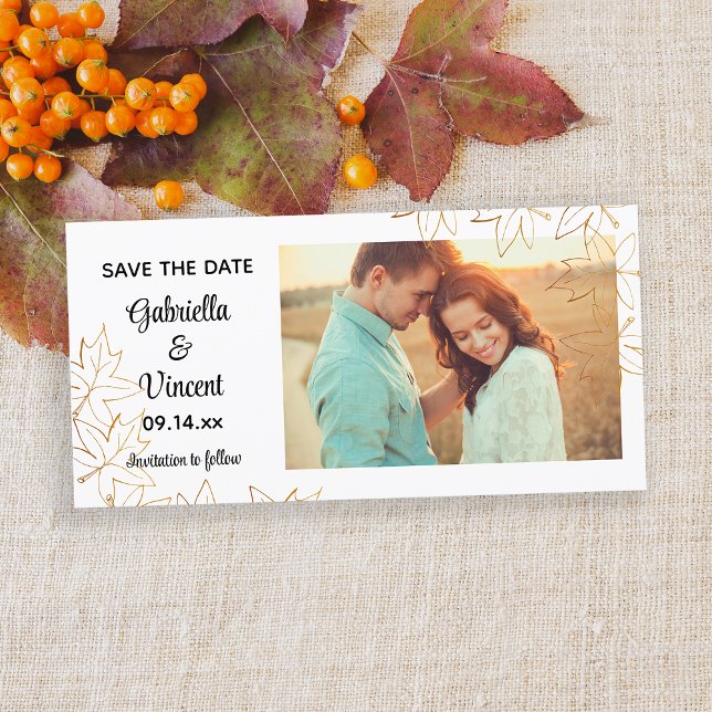 Maple Leaf Edge Wedding Save the Date Photo Card (Fall in love with this autumn save the date photo card.)