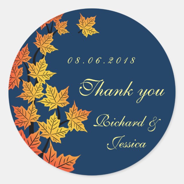 Maple Leaf Fall Autumn Wedding Sticker Navy Blue (Front)
