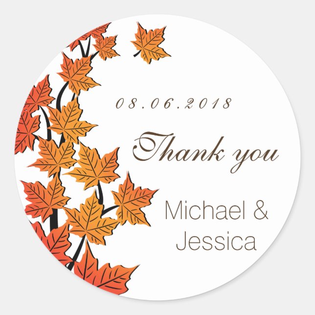Maple Leaf Fall Autumn Wedding Sticker White (Front)