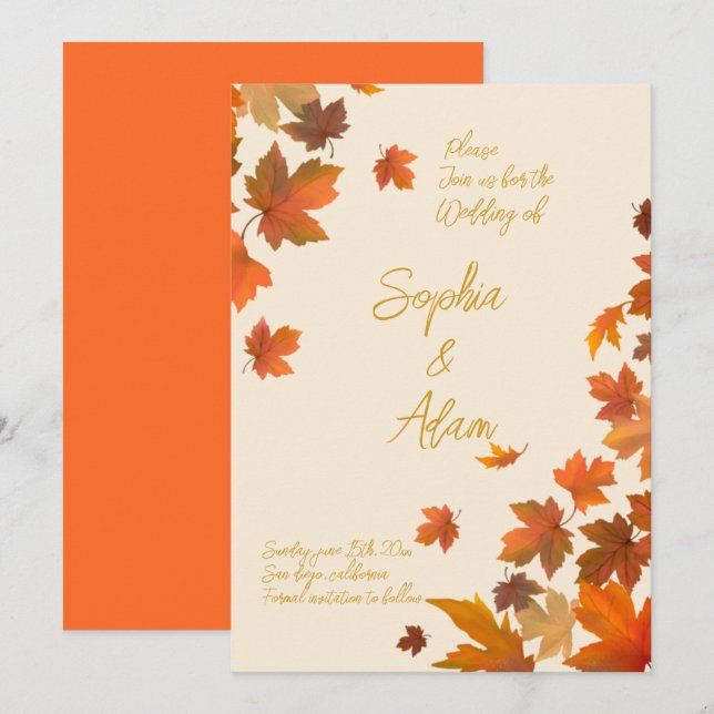 maple leaf Fall Leaves Autumn Wedding Invitation  (Front/Back)