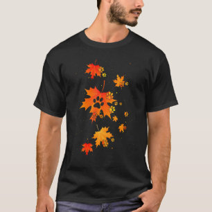 Maple Leaf Flying Paw Dog Autumn Leaves Season Col T-Shirt