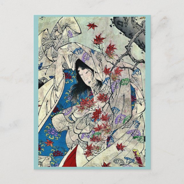 Maple leaf gathering by Taiso, Yoshitoshi Ukiyoe Postcard (Front)