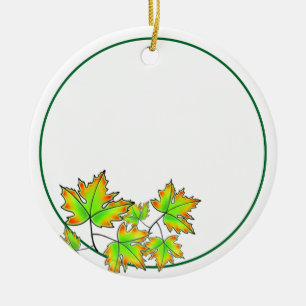 Maple Leaf green yellow orange customisable  Ceramic Tree Decoration