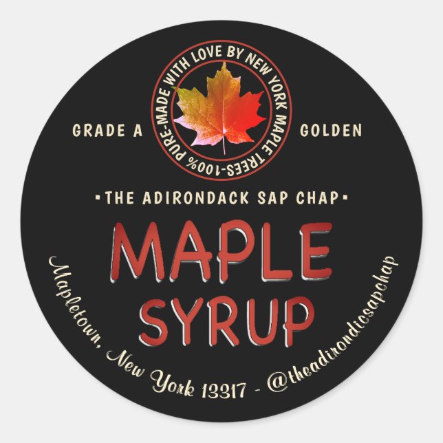 Maple Leaf Logo Leaf and State Name Syrup Label (Front)