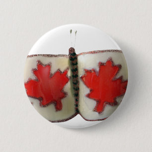 "Maple Leaf Monarch" Canadian Flag Butterfly  6 Cm Round Badge