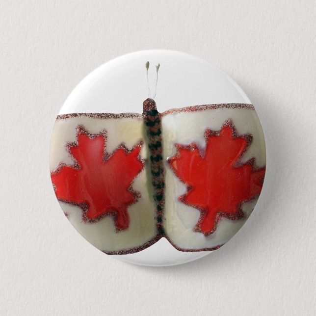 "Maple Leaf Monarch" Canadian Flag Butterfly  6 Cm Round Badge (Front)