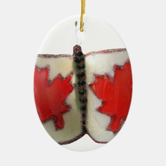 "Maple Leaf Monarch" Canadian Flag Butterfly  Ceramic Tree Decoration (Front)