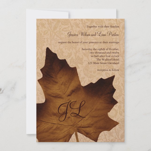 Maple Leaf Monogrammed Wedding Invitation (Front)