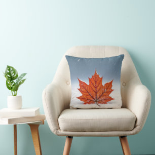 Maple Leaf On Fresh Snow Cushion