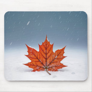 Maple Leaf On Fresh Snow Mouse Mat