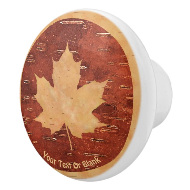 Maple Leaf On Inner Birch Bark Ceramic Knob (Right)
