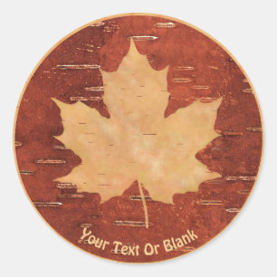 Maple Leaf On Inner Birch Bark Classic Round Sticker