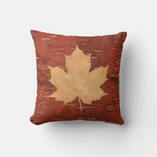 Maple Leaf On Inner Birch Bark Cushion