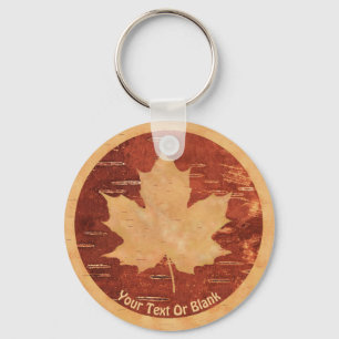 Maple Leaf On Inner Birch Bark Key Ring