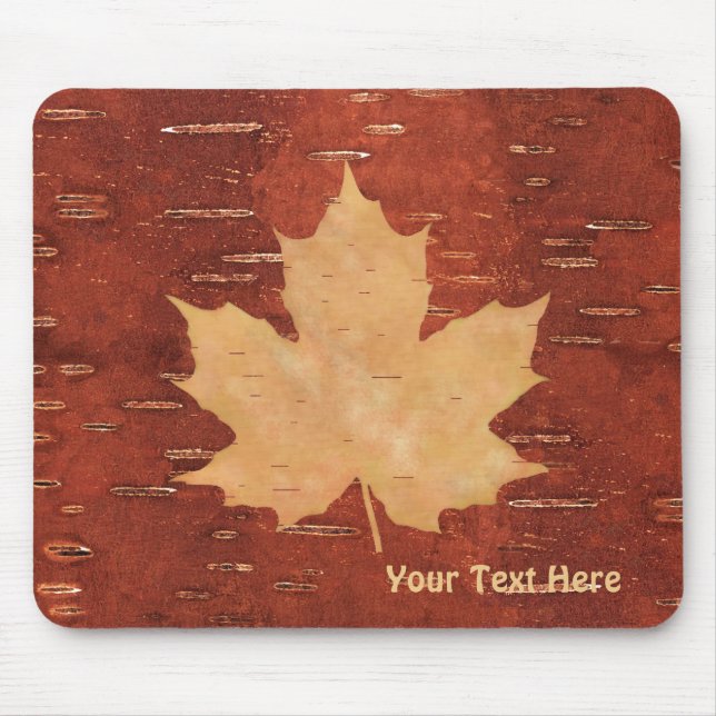 Maple Leaf On Inner Birch Bark Mouse Mat (Front)