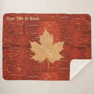 Maple Leaf On Inner Birch Bark Sherpa Blanket