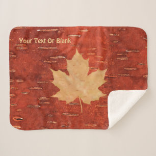 Maple Leaf On Inner Birch Bark Sherpa Blanket