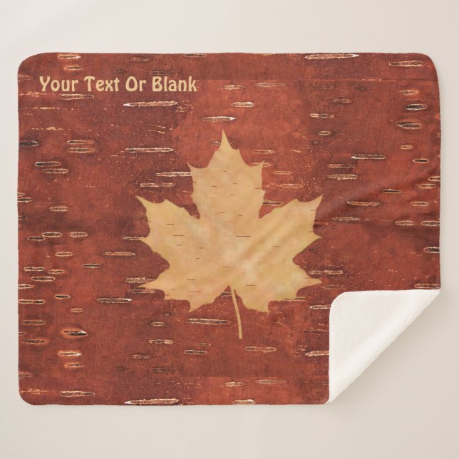 Maple Leaf On Inner Birch Bark Sherpa Blanket (Front (Horizontal))