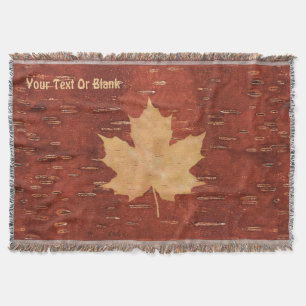Maple Leaf On Inner Birch Bark Throw Blanket
