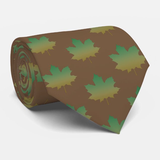 Maple Leaf Pattern Earth Tone Tree Leaves  Tie (Rolled)