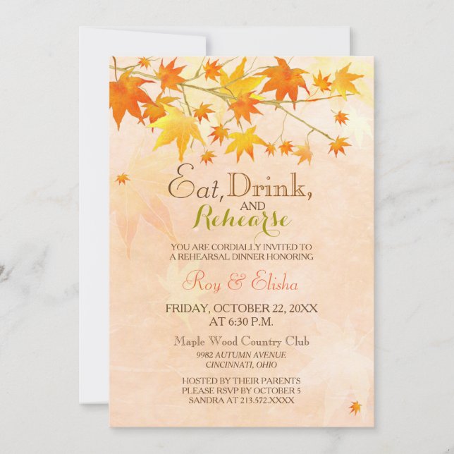 Maple Leaf Wedding Rehearsal Dinner Invitation (Front)