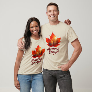 Maple Leaf with Glowing Autumn Forest Inside T-Shirt