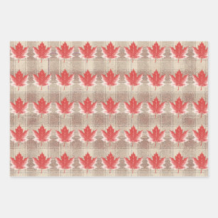 Maple Leaf Wrapping Paper Flat Sheet Set of 3