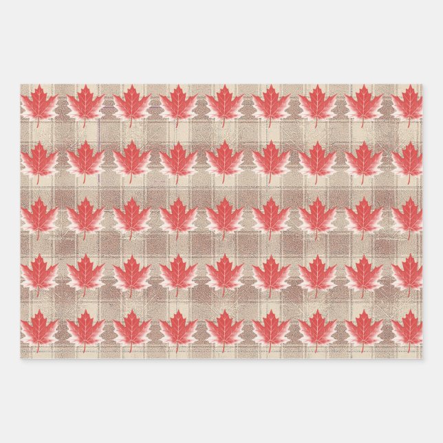 Maple Leaf Wrapping Paper Flat Sheet Set of 3 (Front)