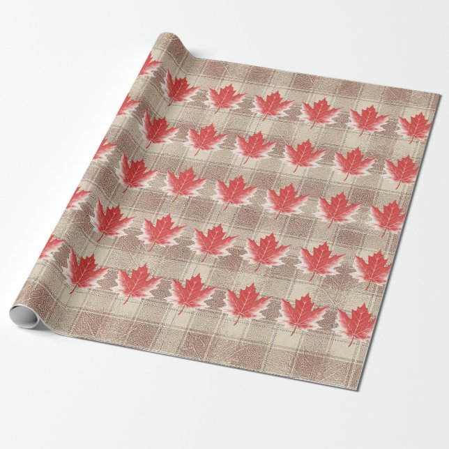 Maple Leaf Wrapping Paper Flat Sheet Set of 3 (Unrolled)