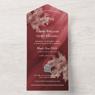maple leaves accent maroon gradient QR code All In One Invitation