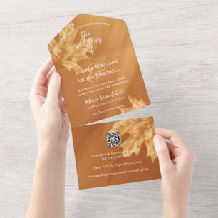 maple leaves accent pumpkin gradient QR code All In One Invitation
