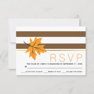 Maple leaves and brown stripes fall wedding RSVP