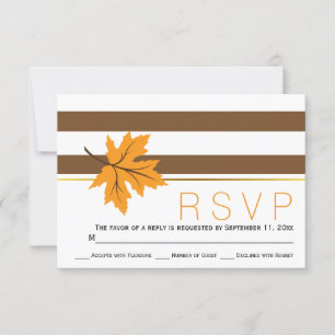 Maple leaves and brown stripes fall wedding RSVP Card