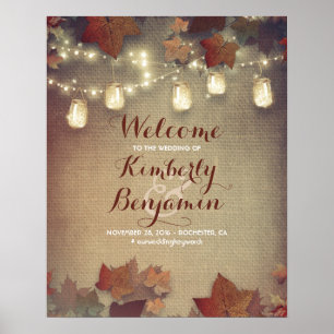 Maple Leaves and Mason Jars Wedding Welcome Sign