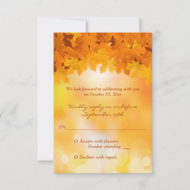 Maple Leaves Autumn Splendour Wedding RSVP Card (Front)