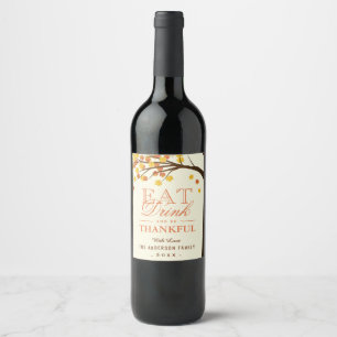 Maple Leaves Autumn Tree Thanksgiving Dinner Favou Wine Label