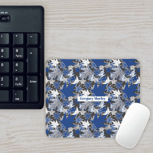 Maple Leaves - Blue on a Charcoal Background Mouse Mat