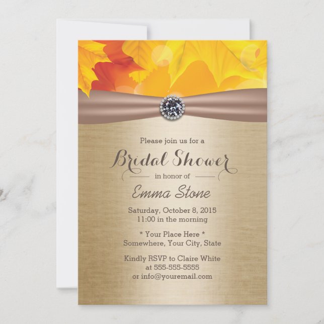 Maple Leaves Elegant Gold Autumn Bridal Shower Invitation (Front)