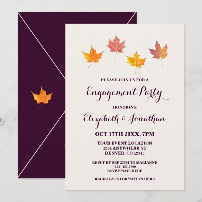 Maple Leaves Fall Engagement Party Invitation (Front/Back)