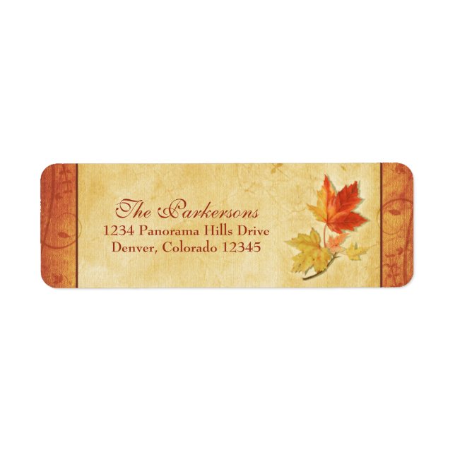 Maple Leaves Fall Wedding Return Address Labels (Front)