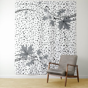Maple leaves grey and black polka dots tapestry