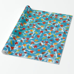 Maple Leaves in Blue Sea Water Wrapping Paper