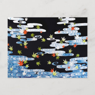 Maple leaves in the Tatsuta river - vintage art Postcard