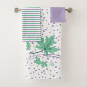 Maple leaves mint and lavender bathroom towel set