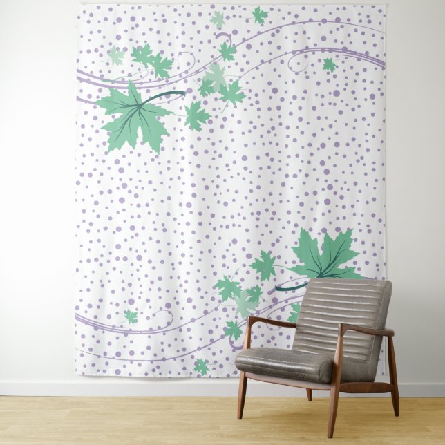 Maple leaves mint and lavender polka dots tapestry (In Situ)
