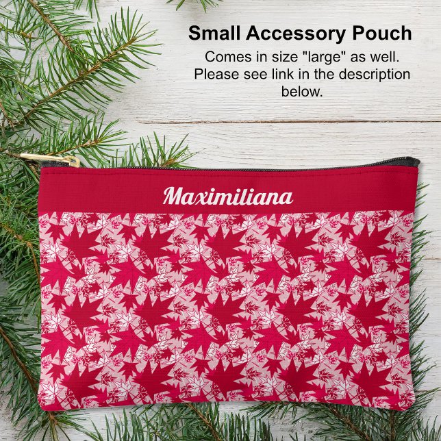 Maple Leaves on Pink - SMALL Accessory Pouch (Red and white Maple Leaves on Pink - SMALL Accessory Pouch by The Canadian Outpost shop)