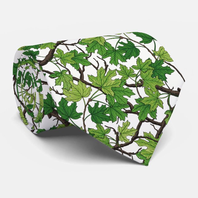 Maple leaves on white tie (Rolled)