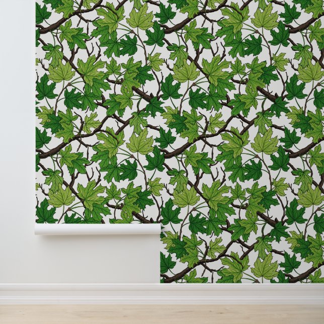 Maple leaves on white wallpaper (Application)