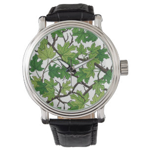 Maple leaves on white watch