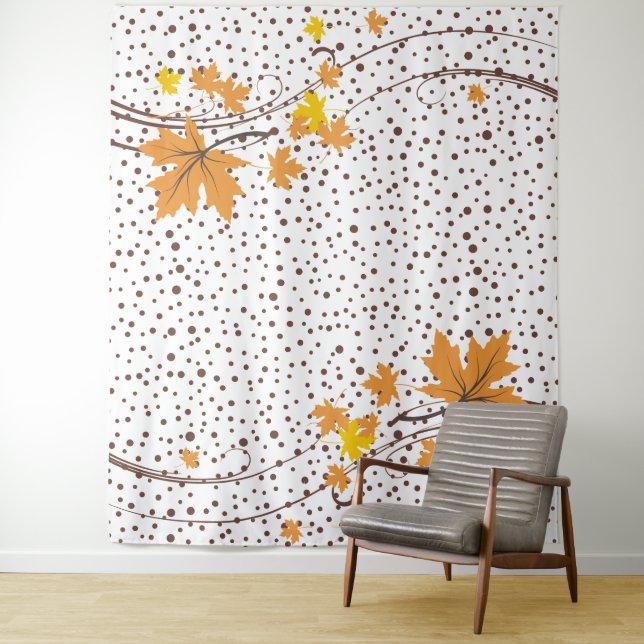 Maple leaves orange and brown polka dots tapestry (In Situ)